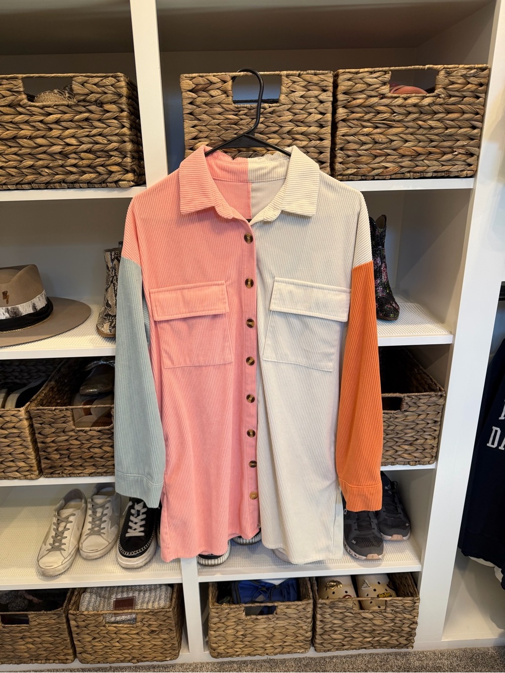 Colorblock Corduroy Dress - Pink, Cream, Mint & Orange